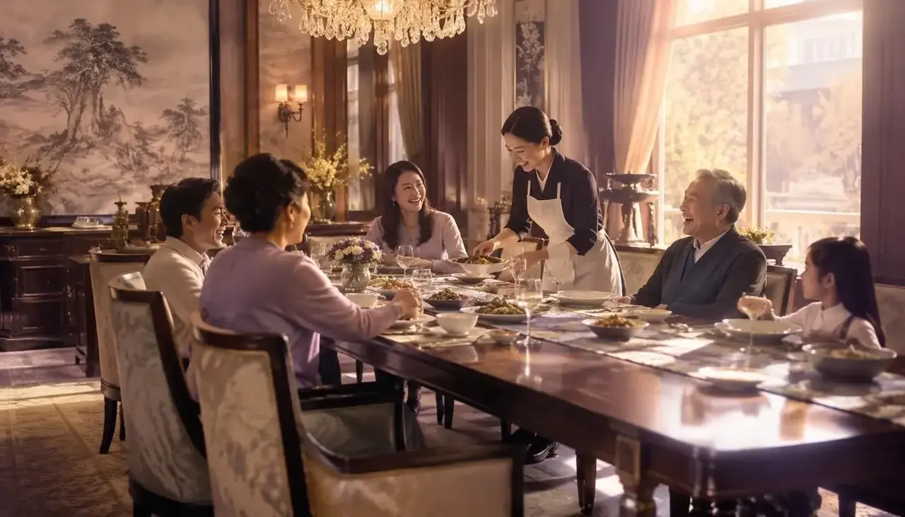 短剧《王妈在顾家当保姆后全家只会搞笑了》剧照